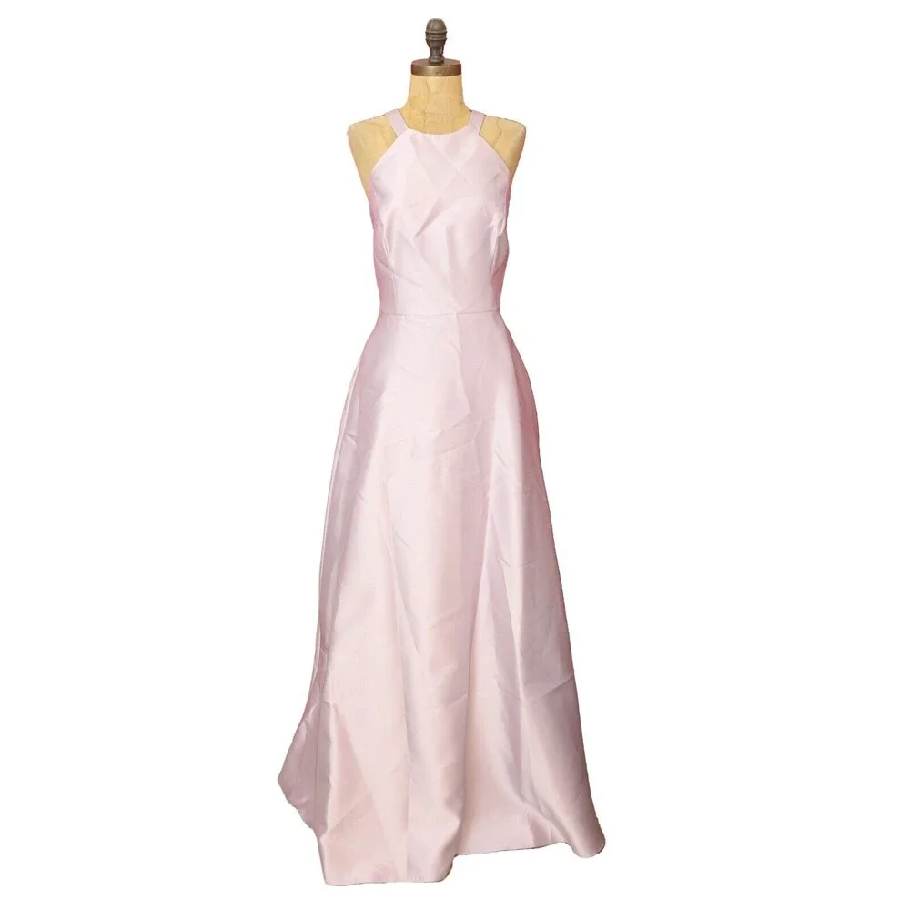 Alfred Sung Twill Strappy Criss Cross Back Gown 12 Twill Moondance Dress NWT B75 - Picture 2 of 6
